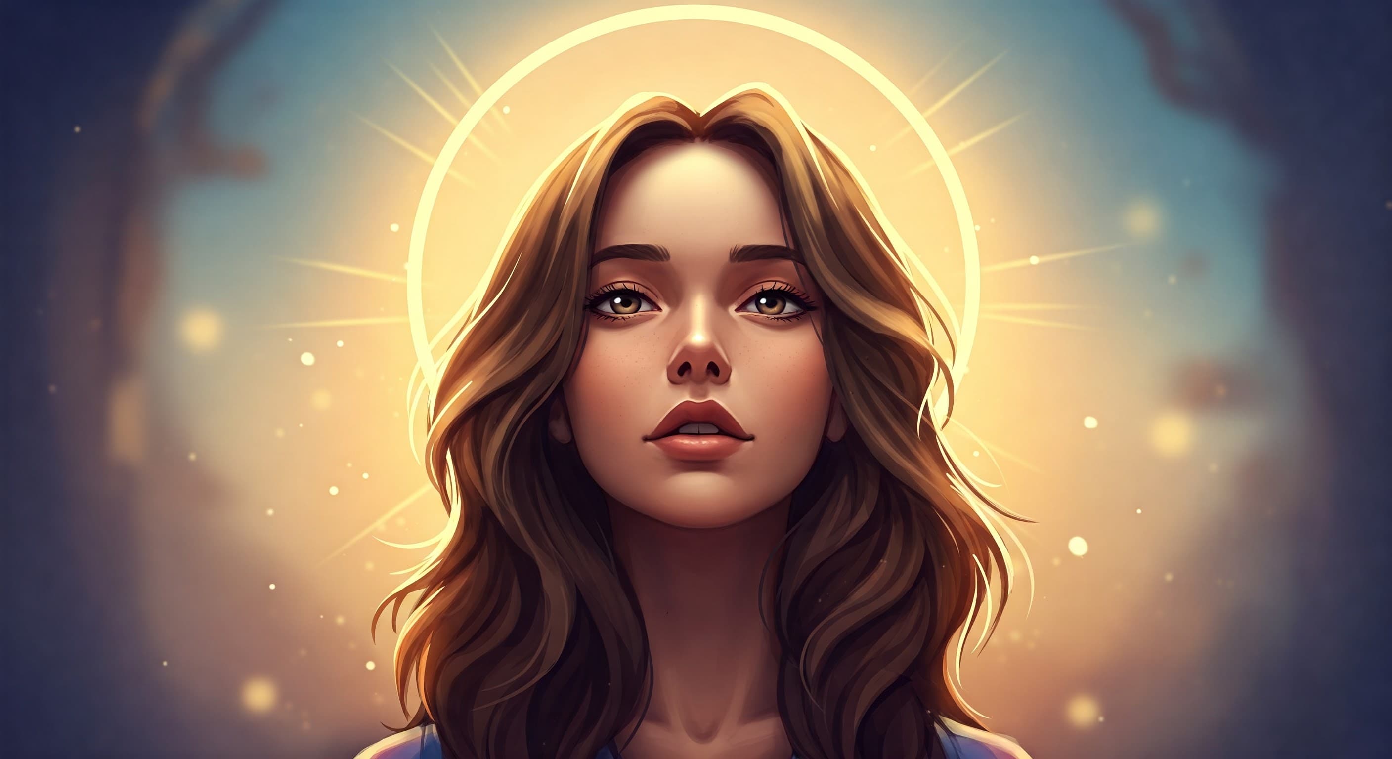 후광이 비치는 아름다운 여성