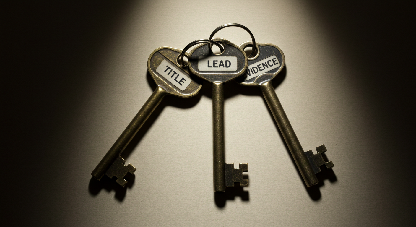 주의를 여는 열쇠(제목), 기대를 여는 열쇠(리드), 신뢰를 여는 열쇠(근거) 세 개의 상징적 열쇠 이미지