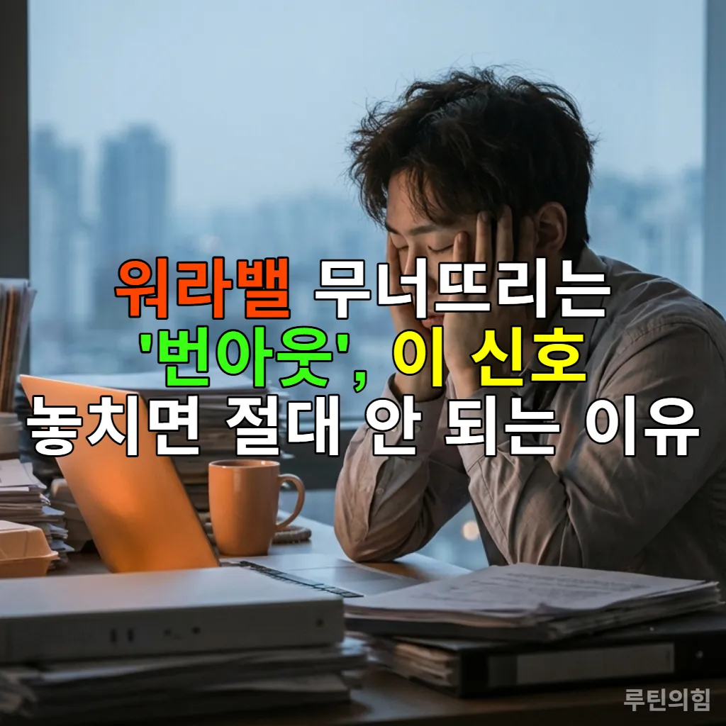 과도한 업무에 지쳐 책상에 앉아 머리를 감싸 쥐고 있는 한국 직장인의 모습
