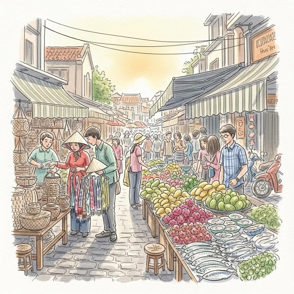 활기 넘치는 나트랑 현지 시장의 모습.