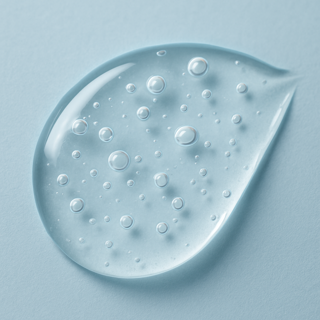 맑은 젤 텍스처의 히알루론산 제품 클로즈업 이미지