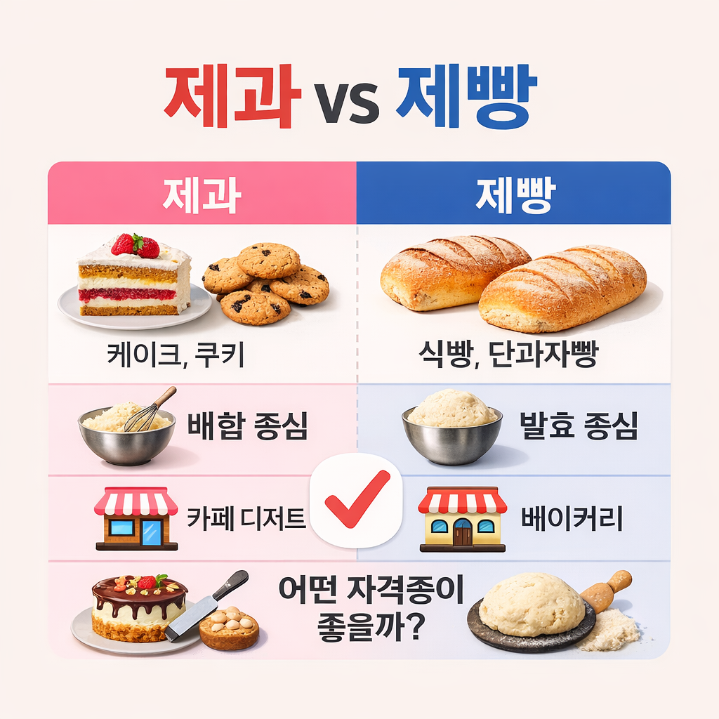 이미지 출처: AI 생성 이미지(콘텐츠 이해를 돕기 위한 시각 자료, 실제 인물을 특정하지 않은 AI 생성 이미지)제과와 제방의 업무 차이점을 표현한 이미지