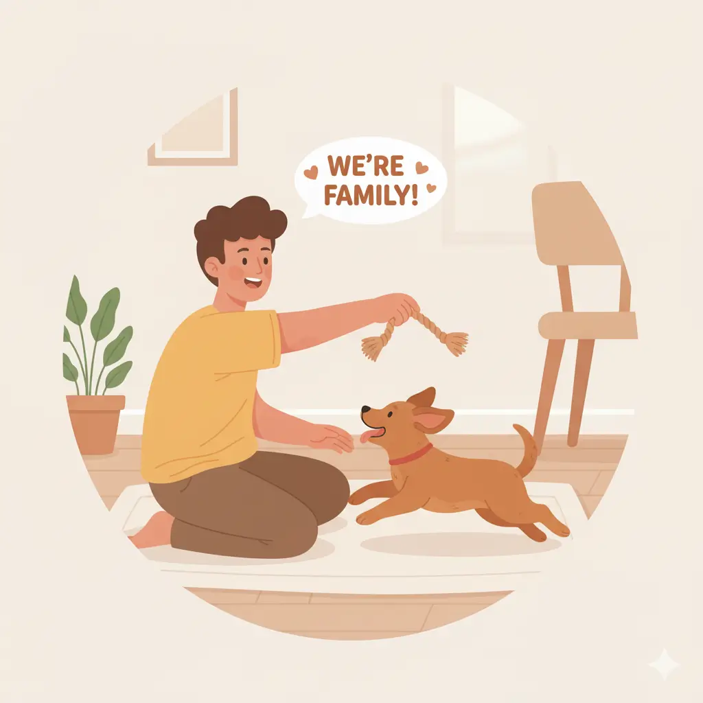 강아지 적응 후 보호자와 즐거운 상호작용을 하는 모습