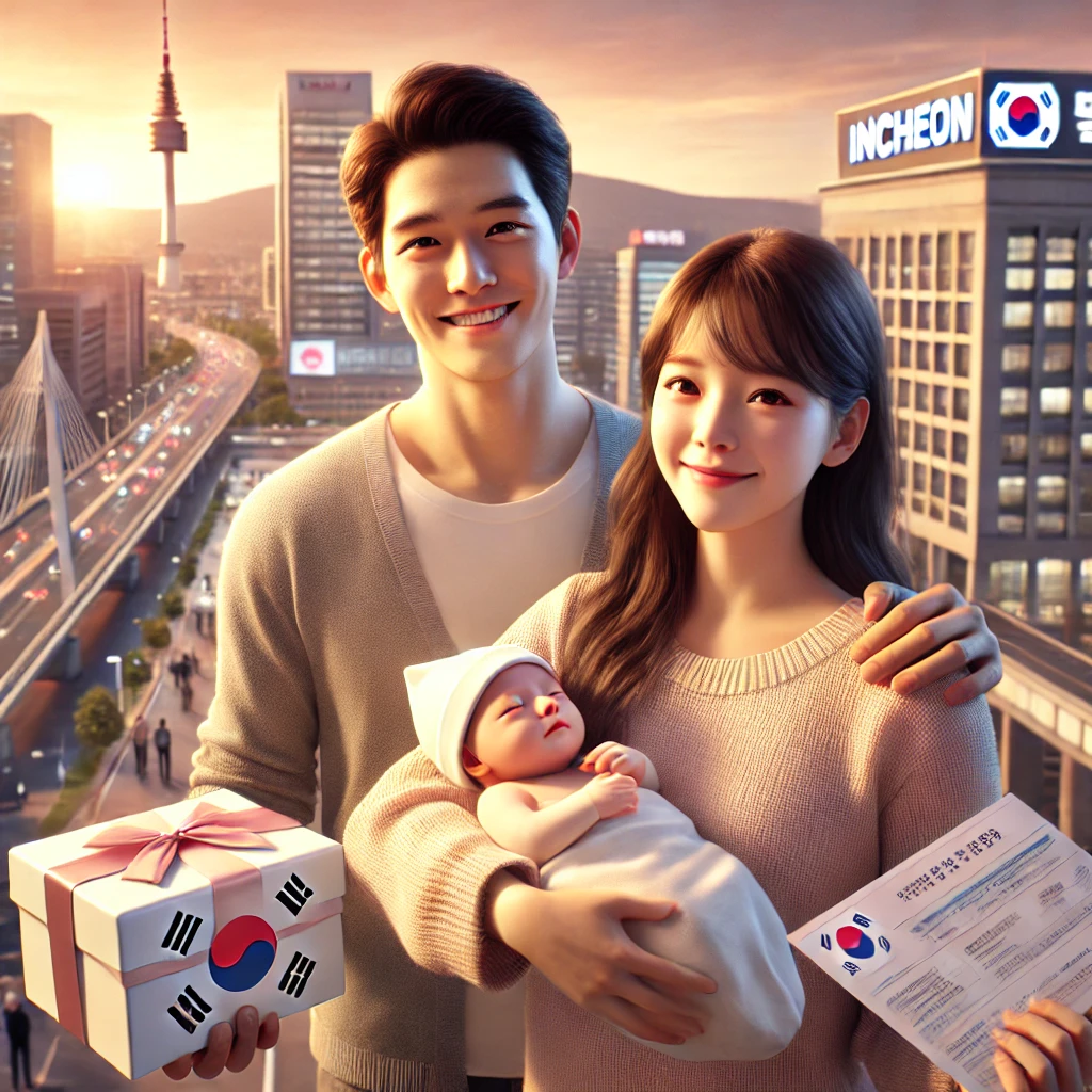 천사지원금 지급 받고 기뻐하는 출산 부모