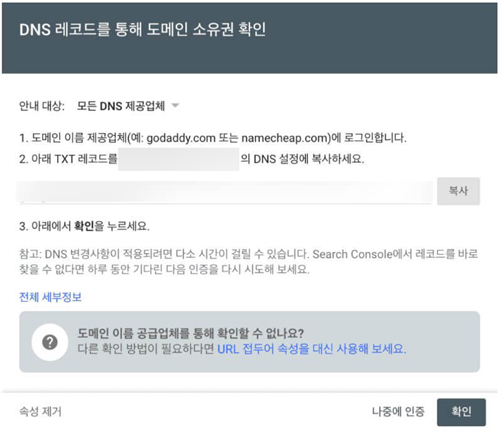 도메인 소유권 확인
