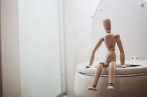 변기에 앉아있는 사람 인형