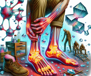 통풍으로 인해 발에 통증을 느끼는 모습