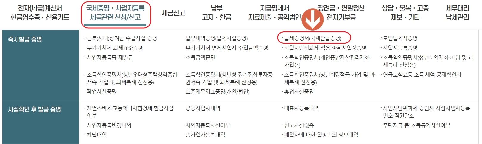 납세증명서(국세완납증명)