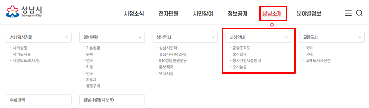 성남시청-홈페이지-메뉴