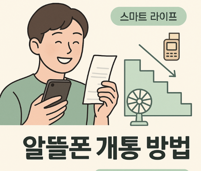 알뜰폰 개통으로 낮아진 요금 보며 좋아하는 청년 이미지