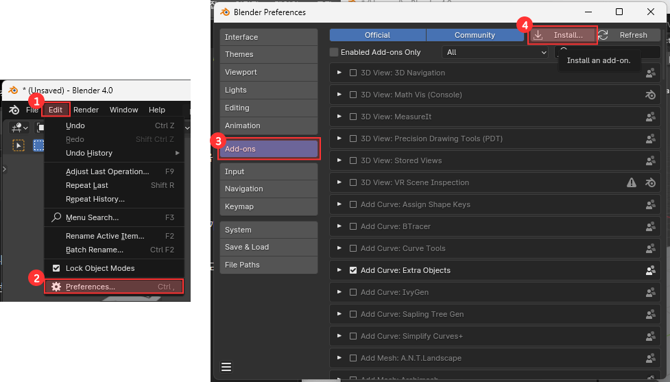 블렌더에 애드온 설치