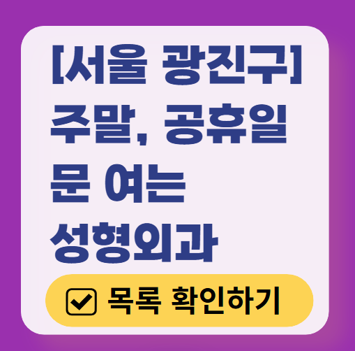 서울 광진구 주말 문 여는 성형외과 병원 추천 리스트 ❘ 토요일, 일요일, 공휴일 진료 목록(쌍꺼풀, 눈재수술, 리프팅, 보톡스 잘하는 곳은?)