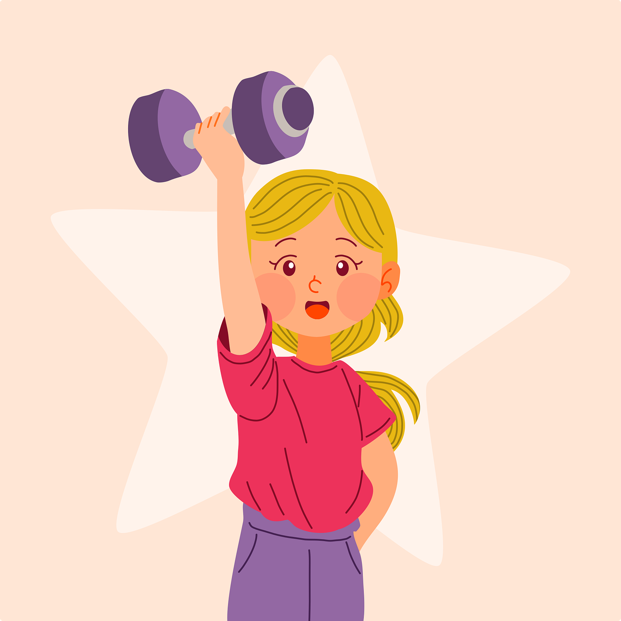 아령을 버쩍 들고있는 여자의 모습 사진