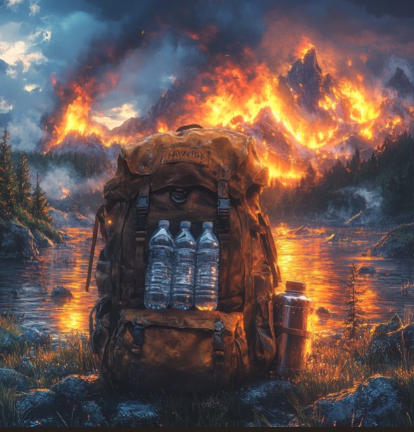 산불과 생존 키트 배낭