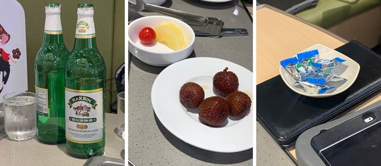 맥주, 과일, 계산서와 사탕