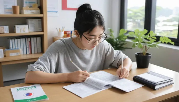 집중력 향상을 위해 건강 보조제를 함께 챙기는 학습자의 모습