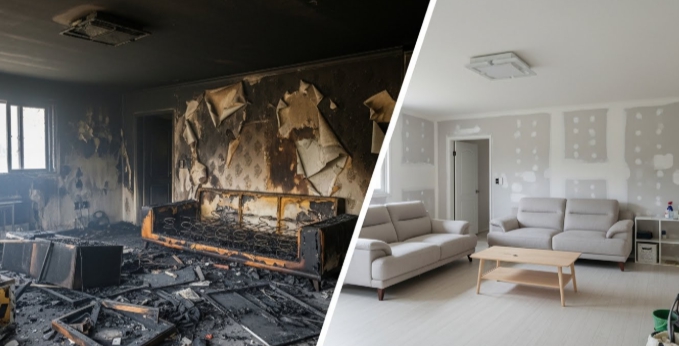 주택 화재 청소 전후