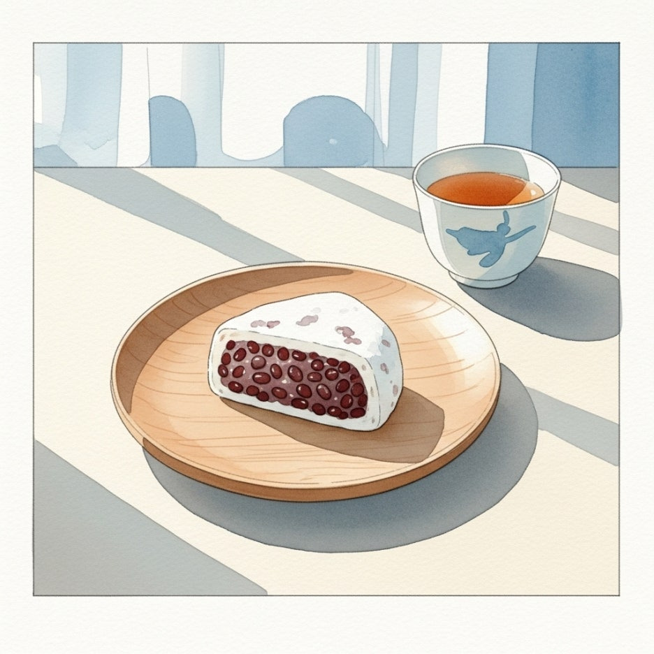 차 한 잔과 곁들이기 좋은 쫄깃한 찹쌀떡 단면의 모습