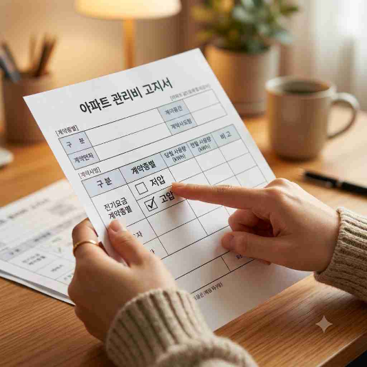 아파트 관리비 고지서에서 전기요금 계약종별을 확인