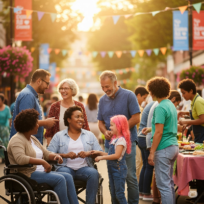 장애인들과 비장애인들이 모여 있는 이미지
