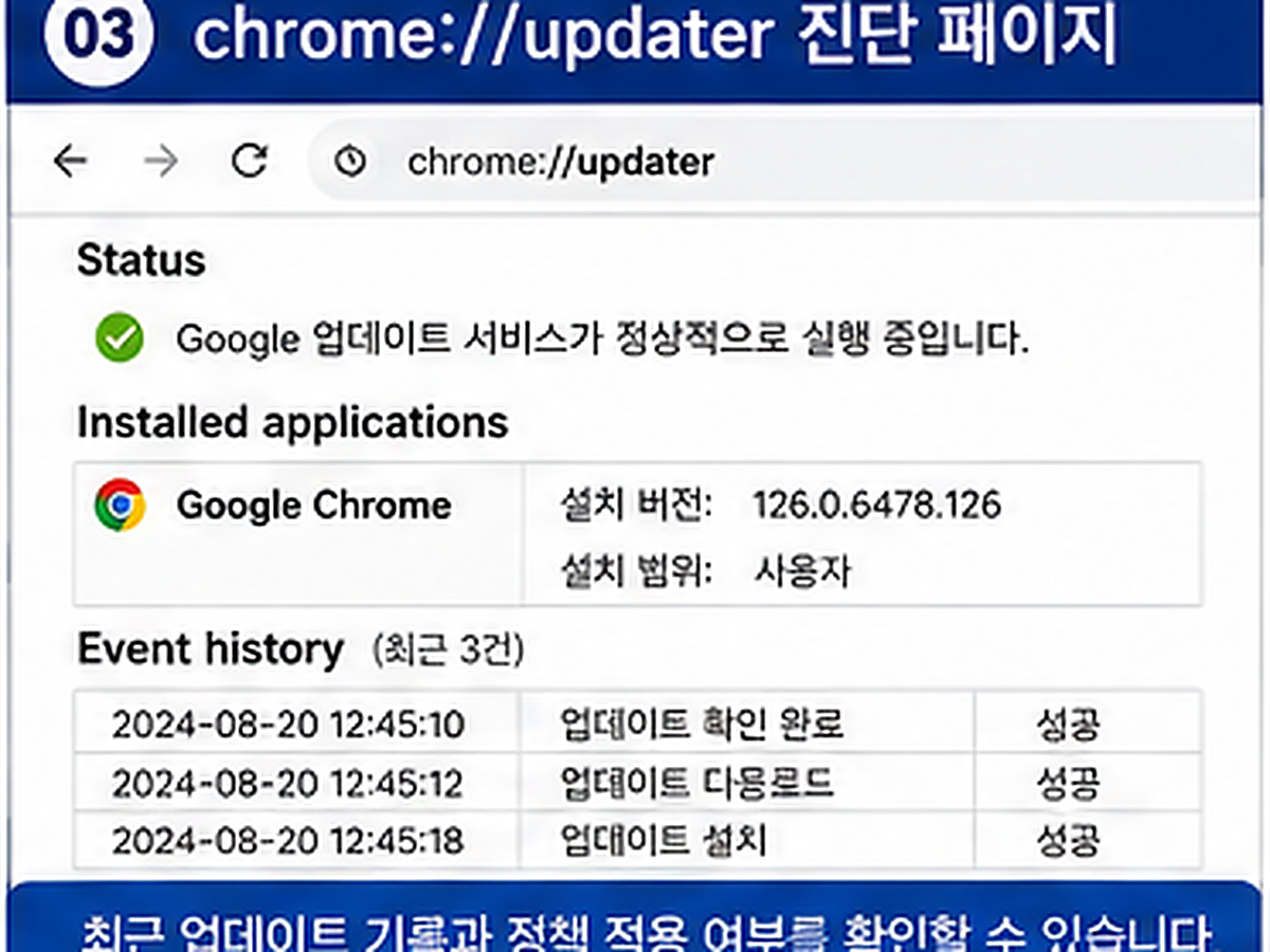 chrome updater 진단 페이지에서 크롬 업데이트 기록 확인