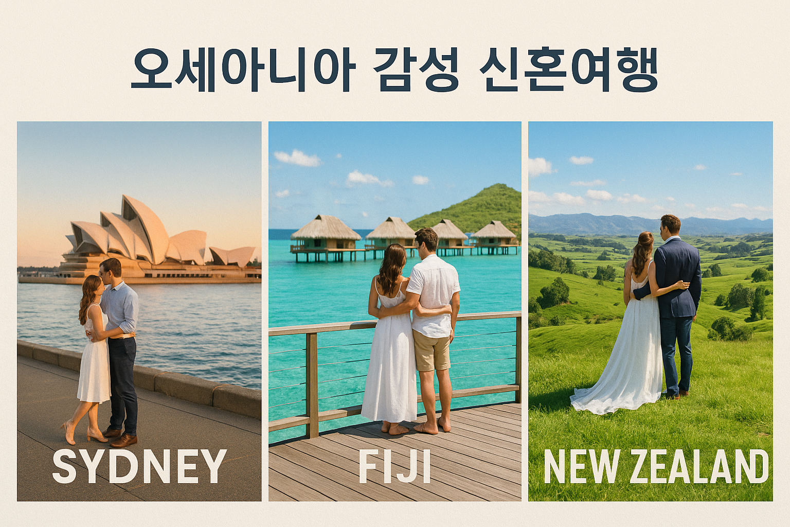 시드니, 피지, 뉴질랜드에 간 신혼부부 사진