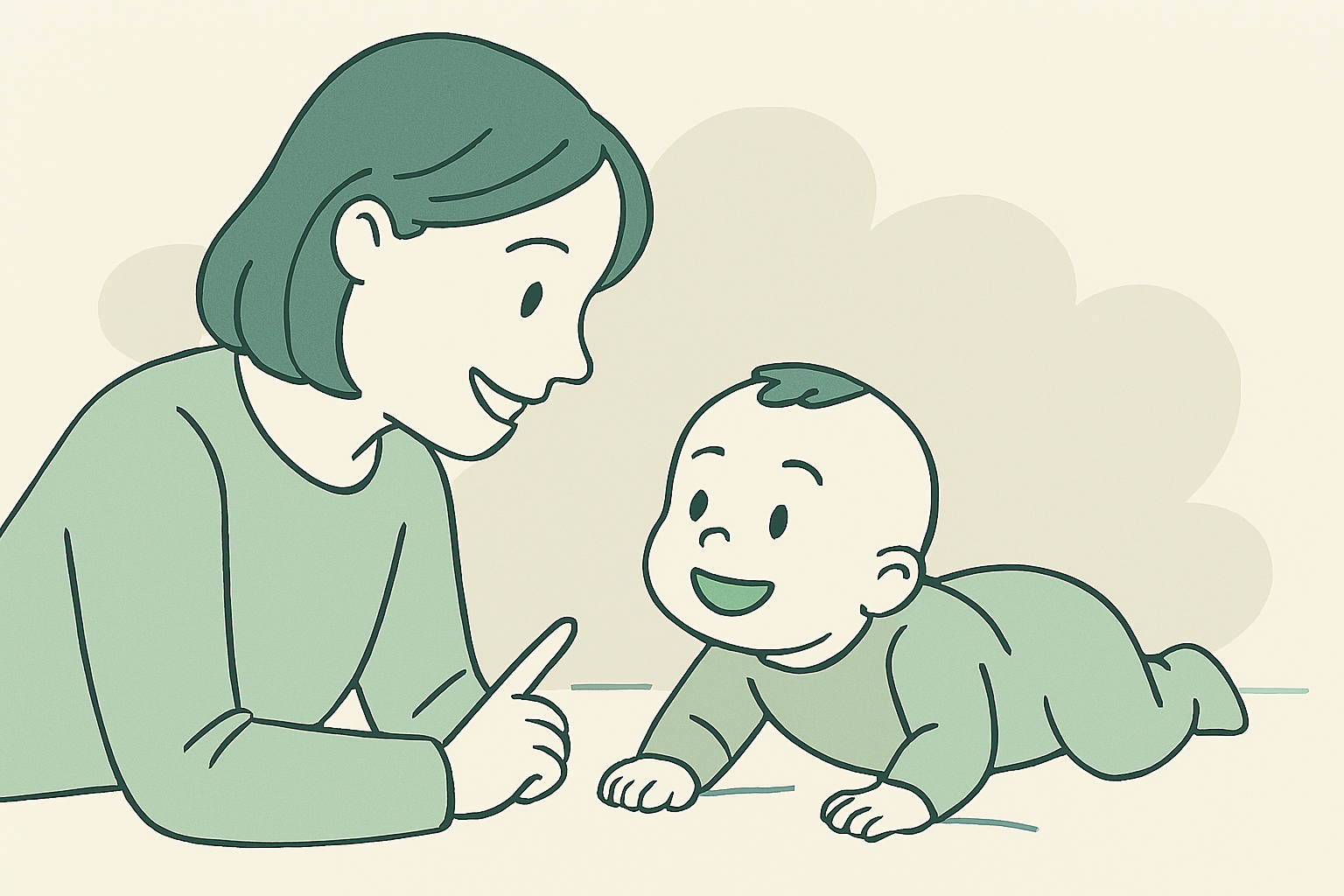 터미타임 중 아기가 엎드려서 고개를 들고 엄마를 바라보는 모습