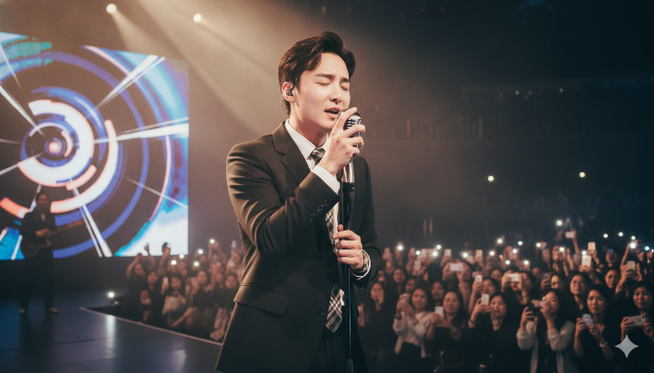 로이킴 콘서트 무대 조명 아래서 노래하는 감성적인 모습