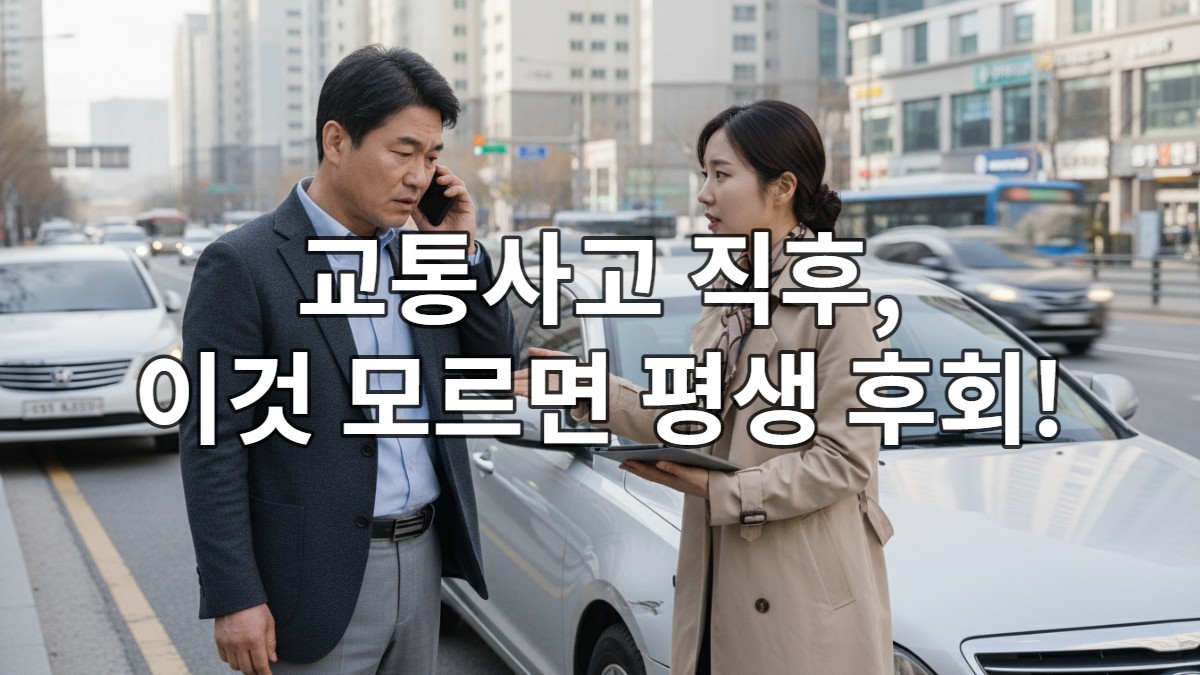사고 후 도로변에서 보험사와 통화하며 차량 파손을 확인하는 한국인 운전자