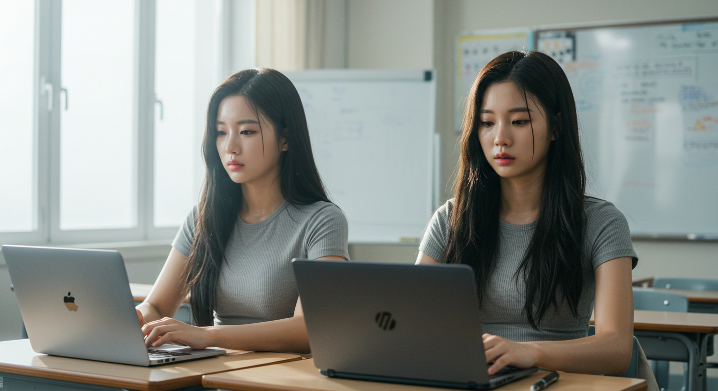 노트북을 하고있는 미녀들