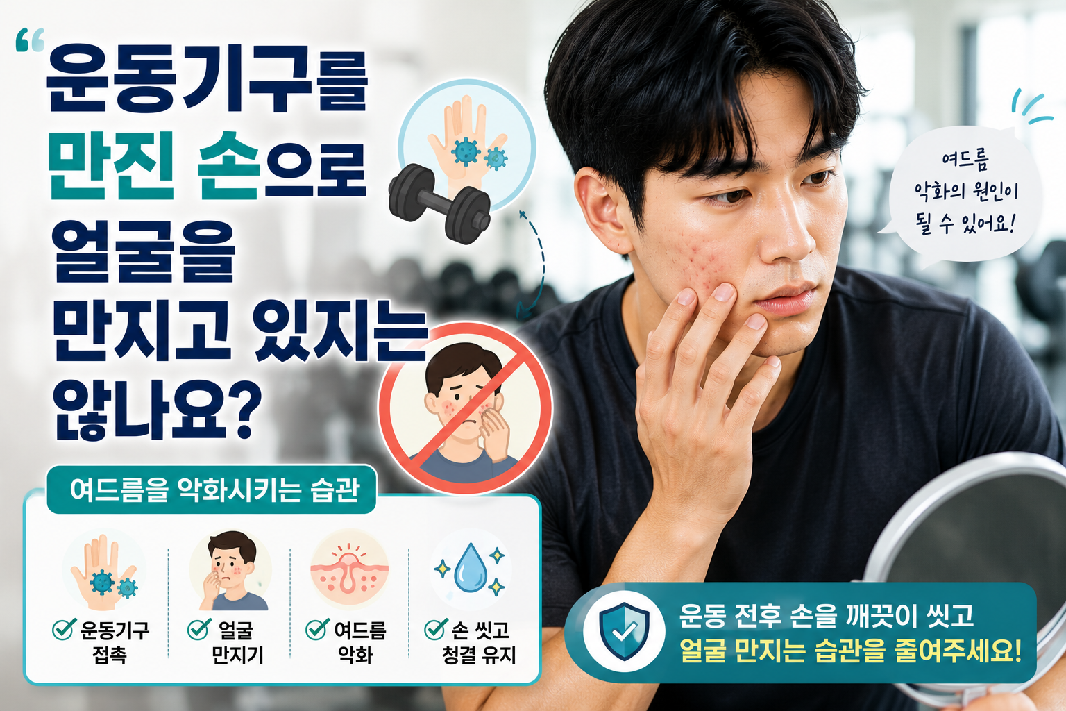 운동기구를 만진 손으로 얼굴을 만지고 있지는 않나요?