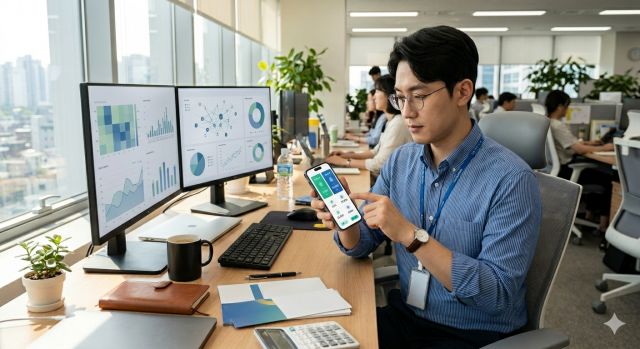 모바일 신용대출 비교 중인 직장인의 실제 상황 이미지