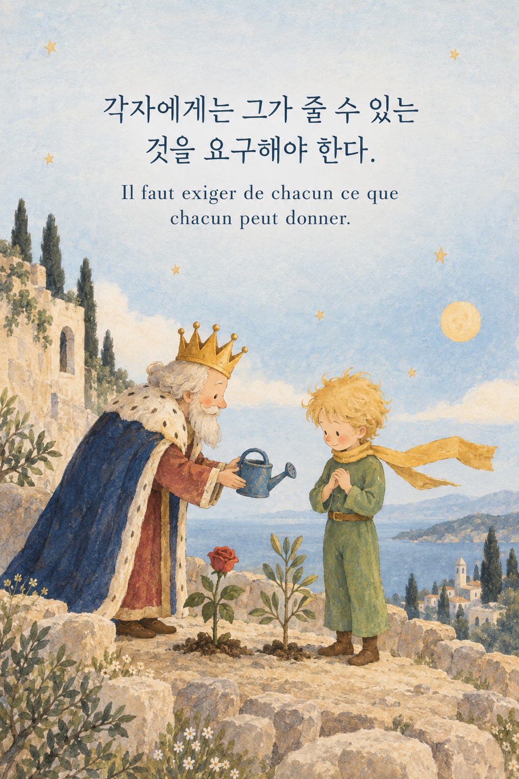 각자에게는 그가 줄 수 있는 것을 요구해야 한다. 프랑스어 원문과 함께 담은 어린 왕자 그림 이미지