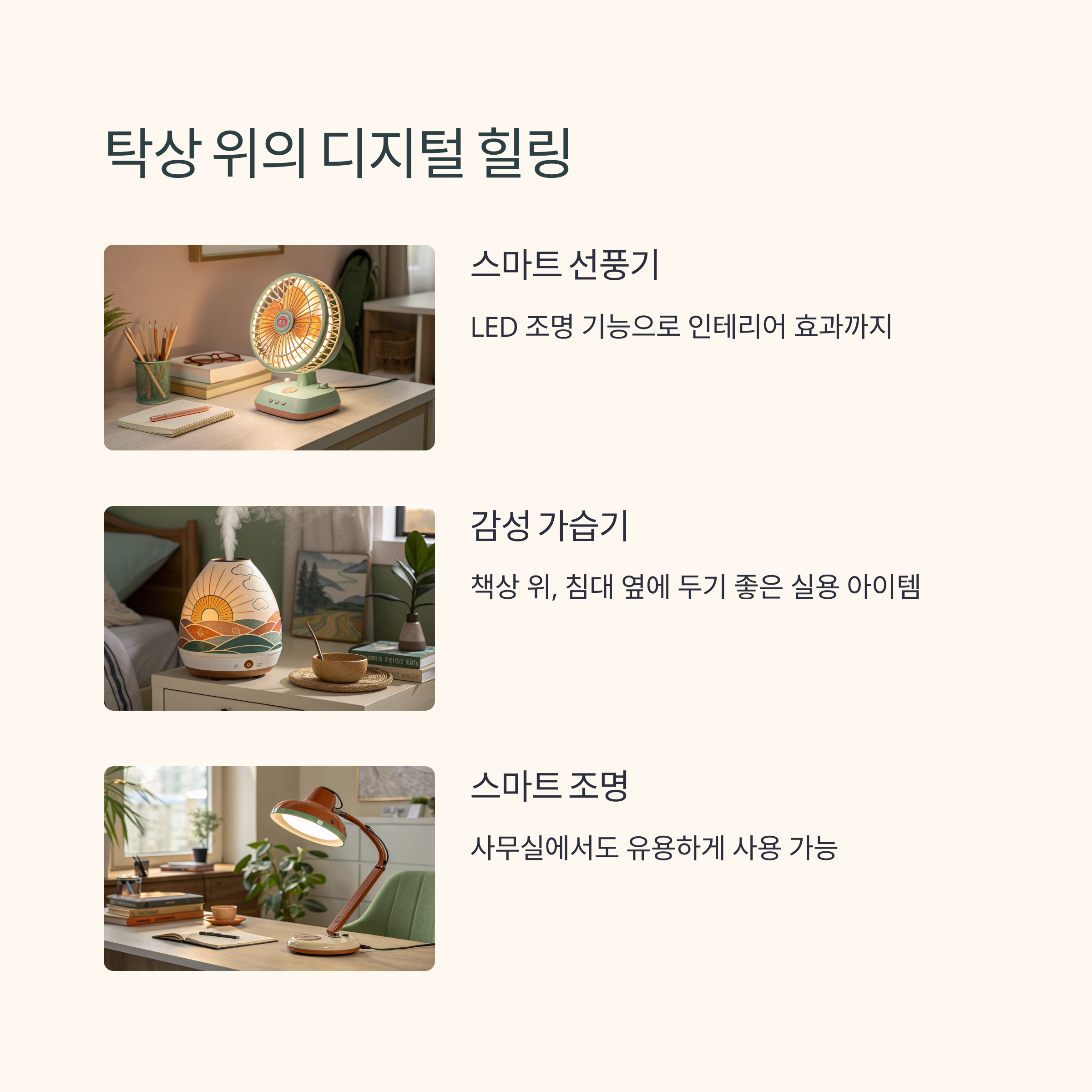 탁상 위의 디지털 힐링, 스마트 선풍기+가습기