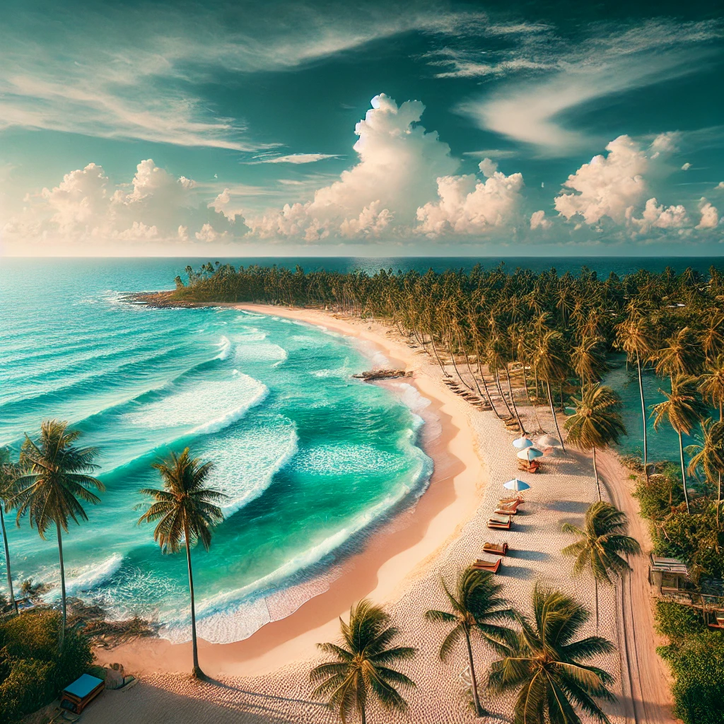 푸꾸옥의 푸른 바다와 고운 백사장이 펼쳐진 해변 풍경