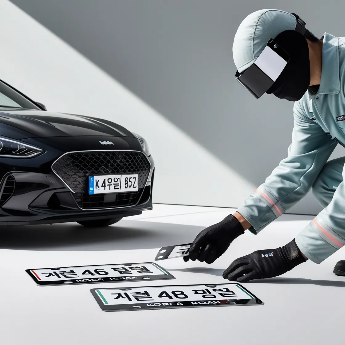 자동차번호판 교체 하는 기술자