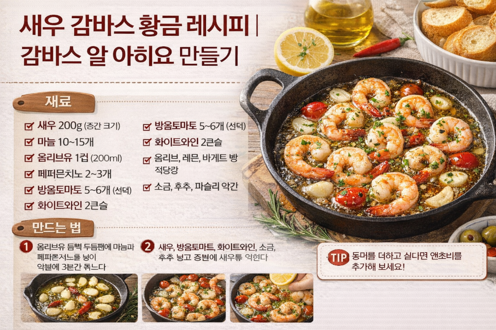 집에서 만드는 황금 새우 감바스 3분 완성법