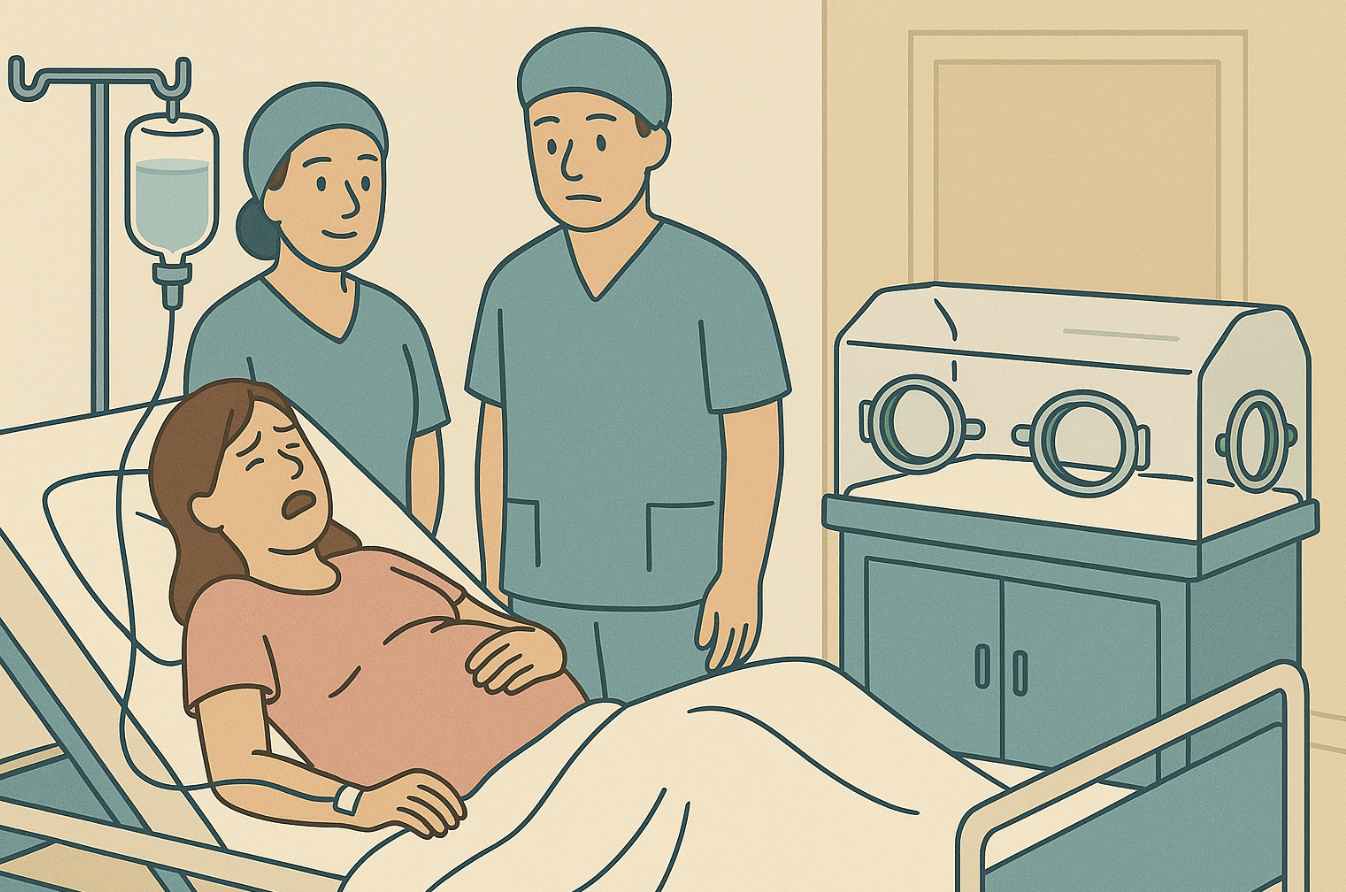 NICU 대기 장면 일러스트