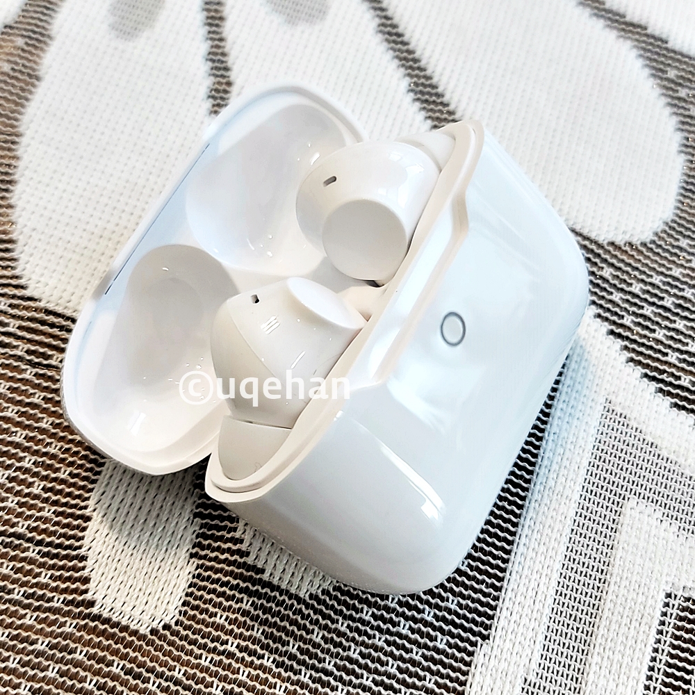 노브랜드 커널형 블루투스 이어폰 케이스의 뚜껑이 열려져 있고, 이어폰이 그 안에 들어있다.