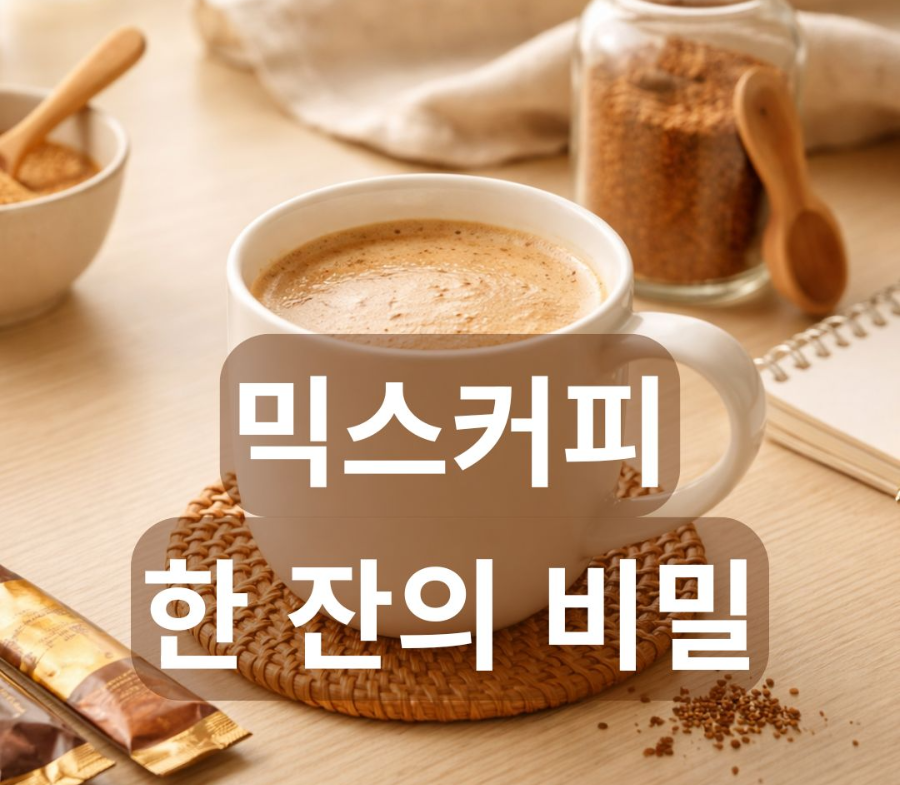 alt="한국 사무실 책상 위에 놓인 믹스커피 한 잔"