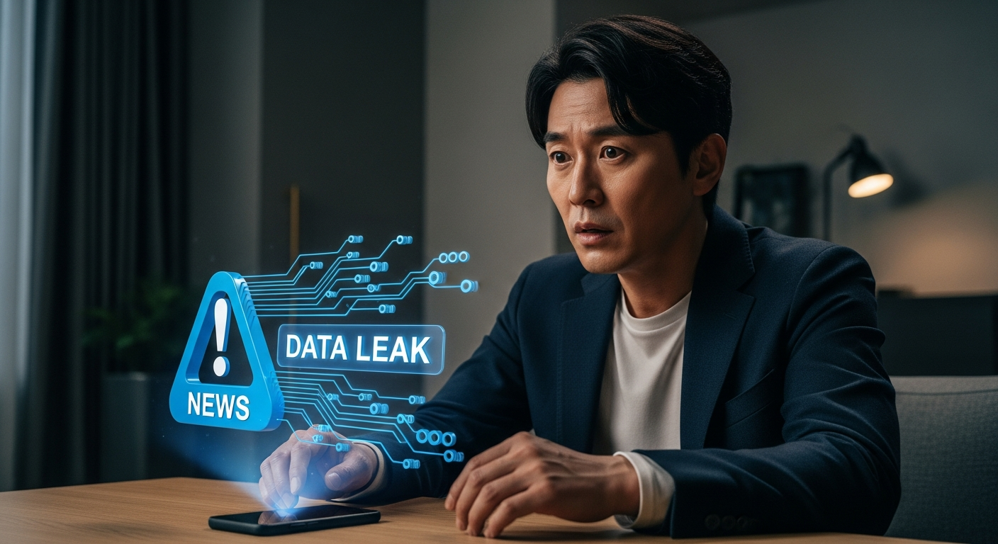 쿠팡 개인정보 유출 사실을 확인하고 당혹스러워하는 스마트폰 사용자의 모습