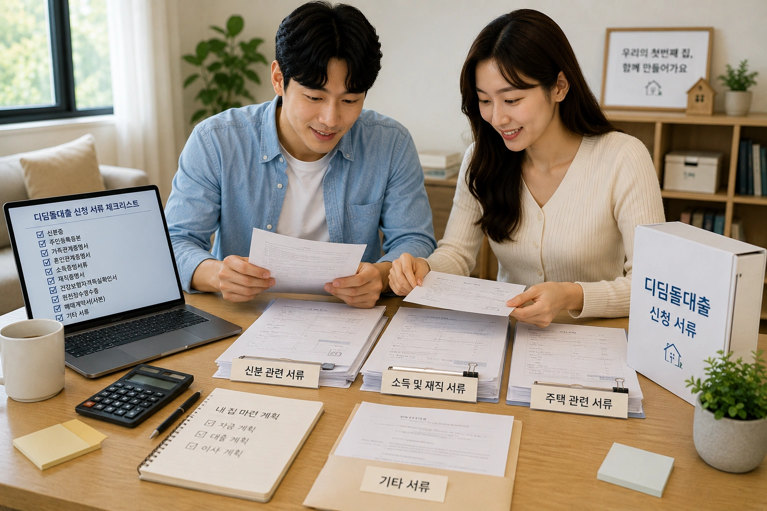 신혼부부가 대출 신청 서류를 준비하는 모습