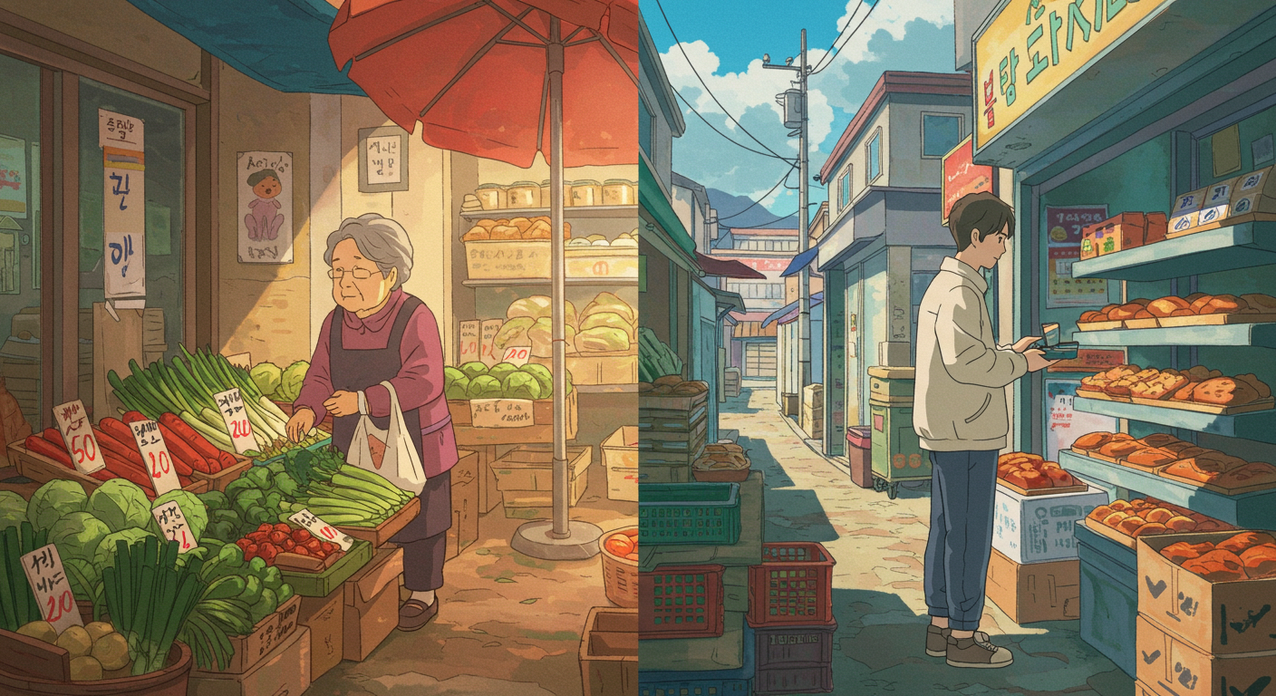 시장과 동네 마트에서 결제하는 시민들