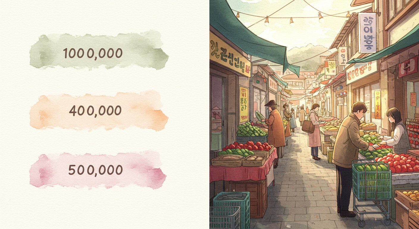 지원금 금액과 지역 전통시장 사용 모습