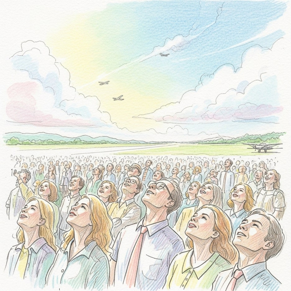 에어쇼를 관람하며 즐거워하는 관람객들의 모습