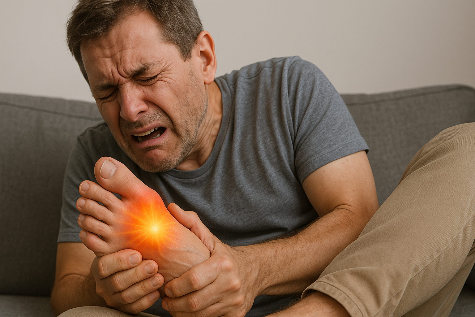 통풍으로 고통스러워 하는 모습