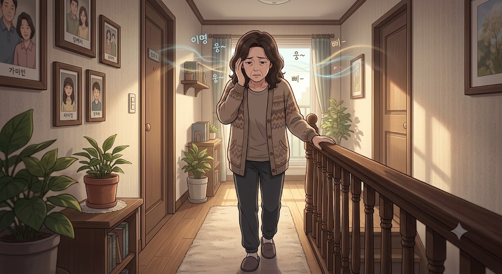 중년에 찾아온 이명으로 힘들어 하는 모습