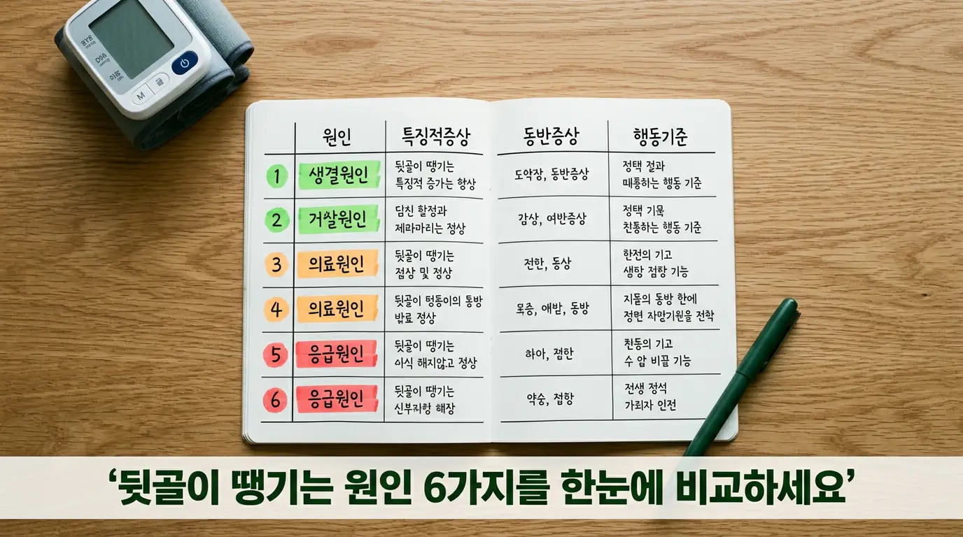 뒷골이 땡기는 증상 원인 6가지 특징 동반증상 행동기준 비교