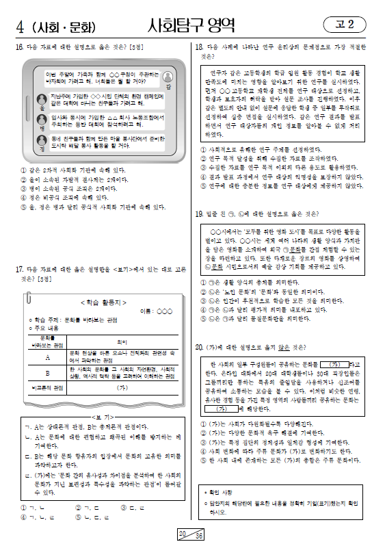 2023-6월-고2-모의고사-사회 문화-기출문제-다운