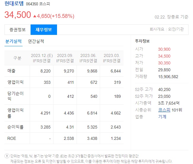 현대로템 재무